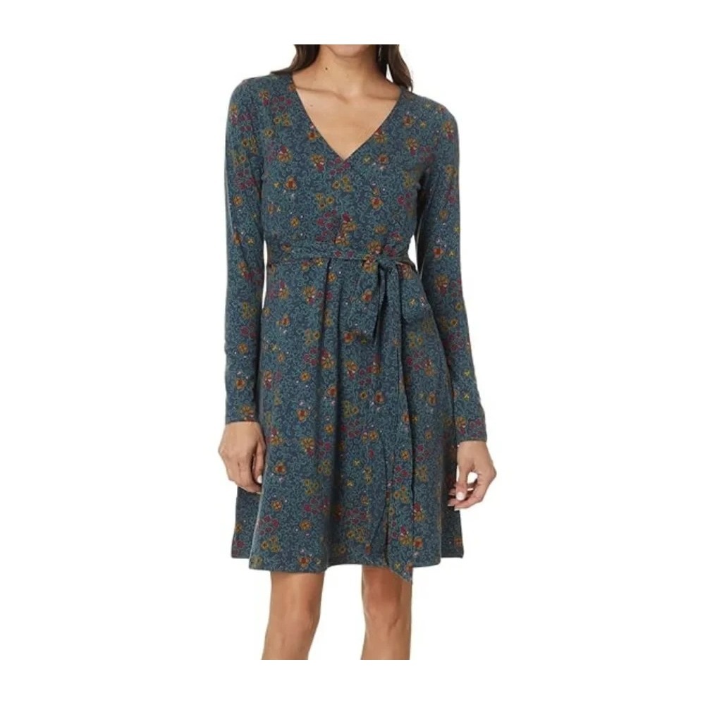 Toad&Co Cue Faux Wrap Long Sleeve Dress Floral Blue/Green Size Medium